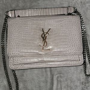 Yves Saint Laurent Crocodile Embossed Gray Shoulder Bag